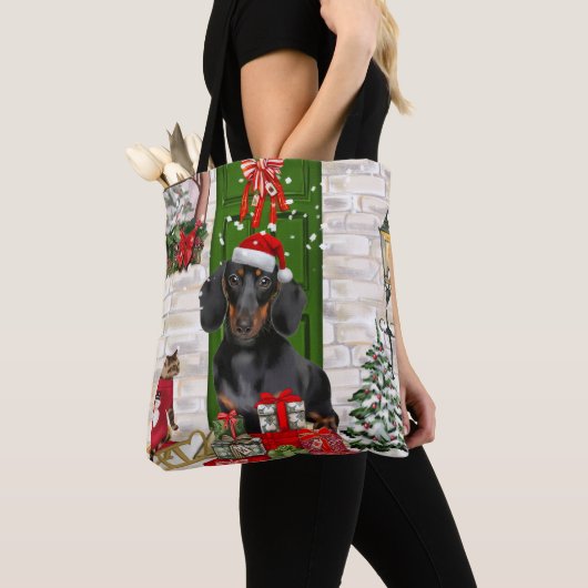 Tote Bag Noël du chien Dachshund (De près)