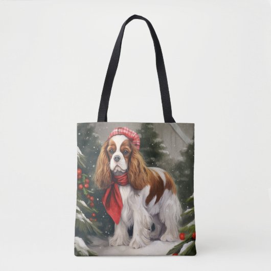 Tote Bag Noël du chien espagnol Cavalier King Charles (Devant)