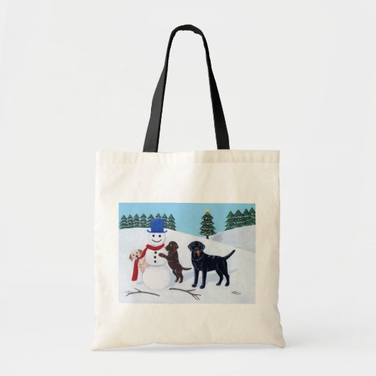 Tote Bag Noël du Labrador avec Snowman (Devant)