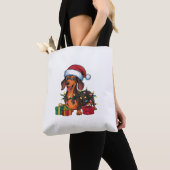 Tote Bag Noël Éclairage de Noël Chapeau Dachshund Chien Noë (De près)