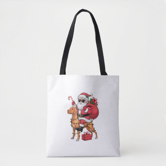 Tote Bag Noël Éclairage Père Noël équitation Vizsla Chien N (Devant)