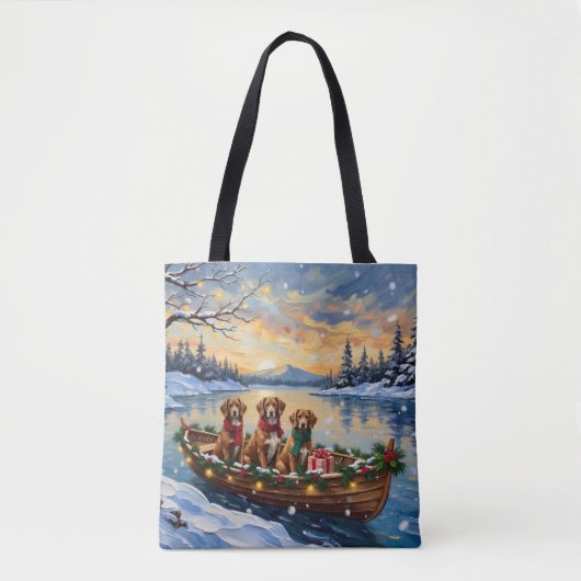 Tote Bag Noël en bateau de Vizsla (Devant)