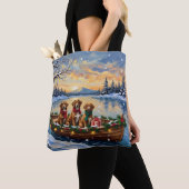 Tote Bag Noël en bateau de Vizsla (De près)