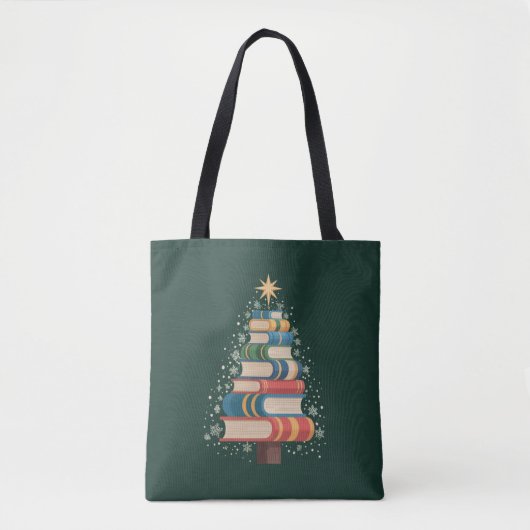 Tote Bag Noël Enseignant Livres Arbre Noël Fête de lecture (Devant)