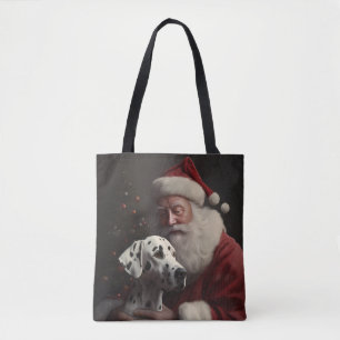 Tote Bag Noël festif Dalmatien avec le Père Noël