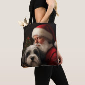 Tote Bag Noël festif du Père Noël du Terrier tibétain (De près)