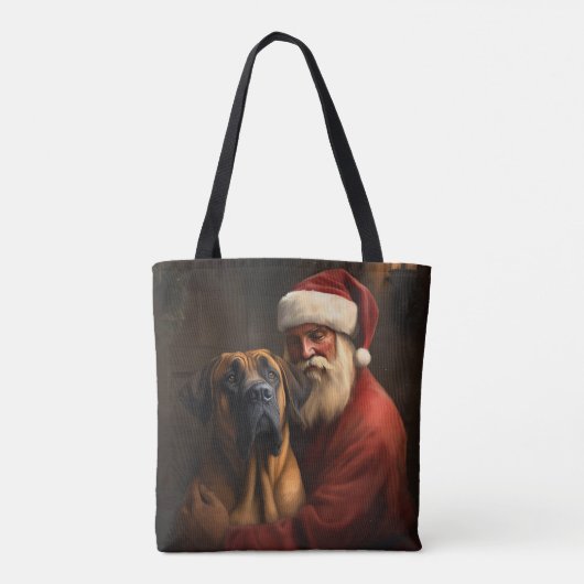 Tote Bag Noël festif Rhodesian Ridgeback Santa Claus (Dos)