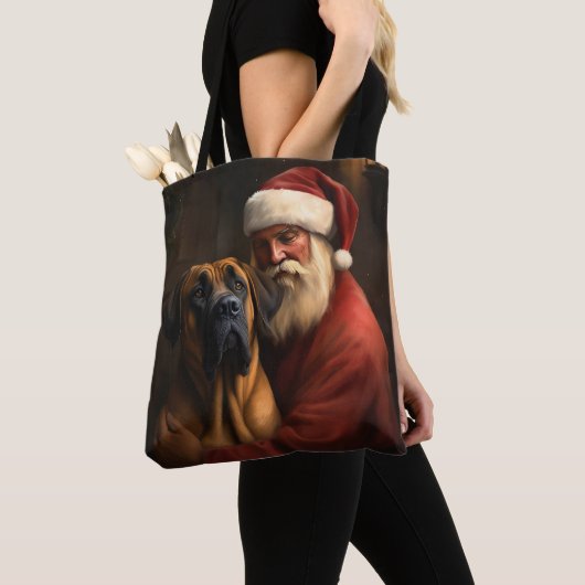 Tote Bag Noël festif Rhodesian Ridgeback Santa Claus (De près)