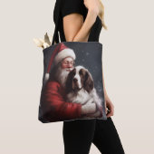 Tote Bag Noël festif Springer Spaniel Santa Claus (De près)