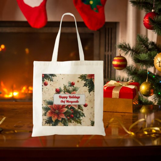 Tote Bag Noël Floral Chef personnalisé Cadeau de Noël