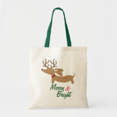 Tote Bag Noël Fourre-tout de teckel de renne Joyeux et (Devant)