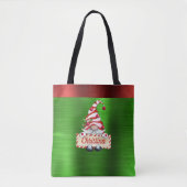Tote Bag Noël Gnome Rouge à rayures Casquette Vert métalliq (Devant)
