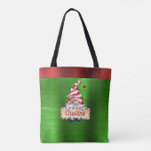 Tote Bag Noël Gnome Rouge à rayures Casquette Vert métalliq (Dos)