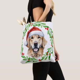 Tote Bag Noël Golden Retriever Goldie Holiday Monogram