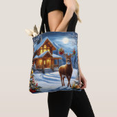 Tote Bag Noël/Hiver Deer Lodge (De près)