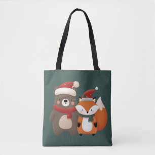 Tote Bag Noël/hiver Mignonne Ours et renard