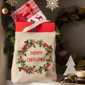 Tote Bag Noël Holly Feuilles & Berries Joyeux Noël