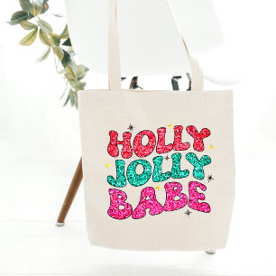 Tote Bag Noël Holly Jolly Babe Parties scintillant moderne