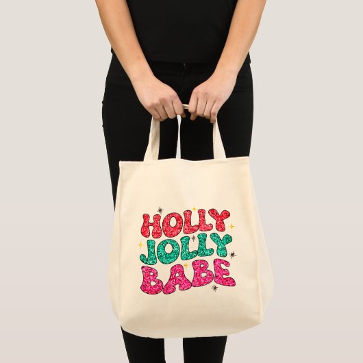 Tote Bag Noël Holly Jolly Babe Parties scintillant moderne (Devant (produit))