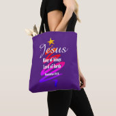 Tote Bag Noël JÉSUS SEIGNEUR DES SEIGNANTS Customisé PURPLE (De près)