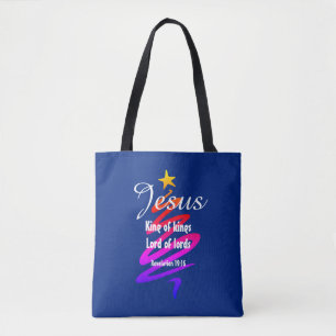 Tote Bag Noël JÉSUS SEIGNEUR DES SEIGNEMENTS Customisé BLEU