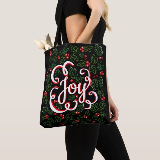 Tote Bag Noël Joie Flouritures Holly Berries & Feuilles (De près)