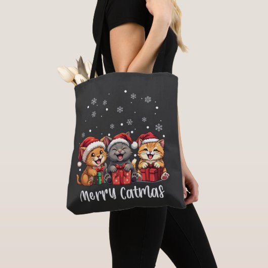 Tote Bag Noël Kitty Chats Joyeux Catmas (De près)
