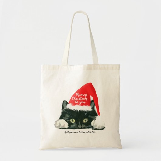 Tote Bag Noël meowy fourre-tout de chat noir et blanc (Devant)