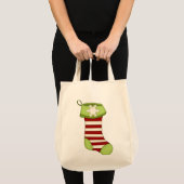 Tote Bag Noël mignon Bas-Vert avec les rayures rouges (Devant (produit))