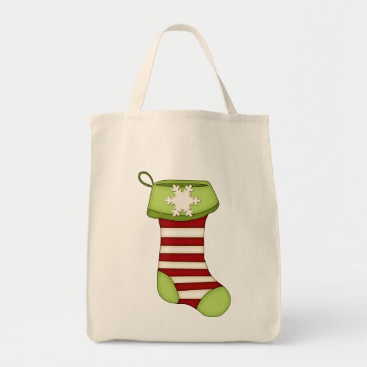 Tote Bag Noël mignon Bas-Vert avec les rayures rouges (Devant)