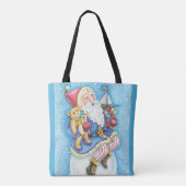 Tote Bag Noël mignon, le Père Noël sur Snowball avec jouets (Dos)