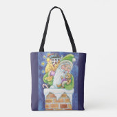Tote Bag Noël mignon, Père Noël à Chimney avec jouets (Dos)
