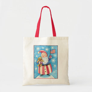 Tote Bag Noël mignon, Père Noël patriotique avec drapeau