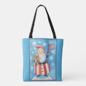 Tote Bag Noël mignon, Père Noël patriotique avec drapeau (Dos)