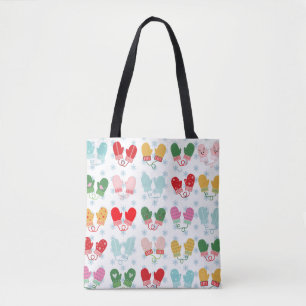 Tote Bag Noël Mittens Hiver Flèches de neige bleu moderne