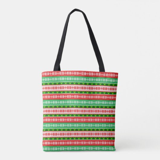 TOTE BAG NOËL ORNAMENTS DESIGN ROUGE BLANC VERT (Dos)