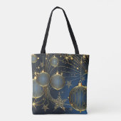 Tote Bag Noël Ornements dorés Marine Bleu Vacances Fourre-t (Dos)