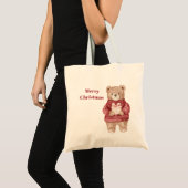 Tote Bag Noël Ourson Pull Rouge (Devant (produit))
