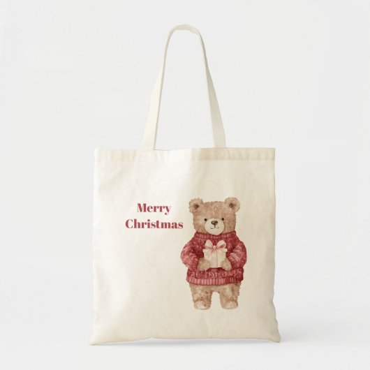 Tote Bag Noël Ourson Pull Rouge (Devant)