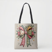 Tote Bag Noël Patchwork Bow Cozy Rustique Fêtes (Devant)