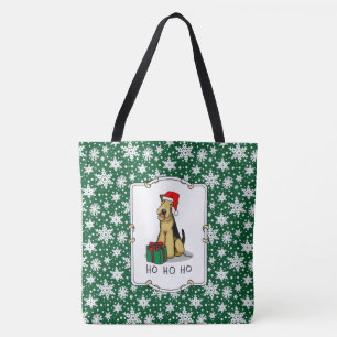 Tote Bag Noël Père Noël Airedale Terrier HO HO Cher