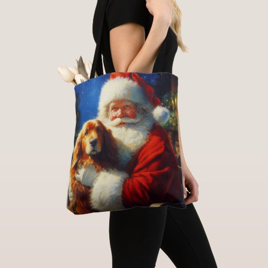 Tote Bag Noël Père Noël avec Chiens 4 Fourre-tout (De près)