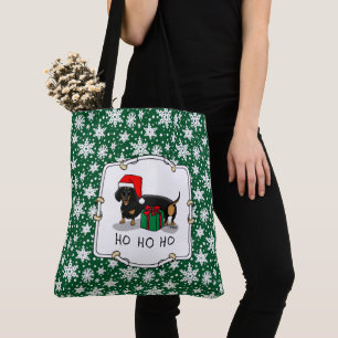 Tote Bag Noël Père Noël Dachshund (S noir & tan) mignonne