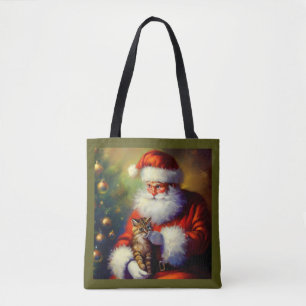 Tote Bag Noël Père Noël et un chat 1