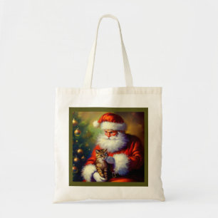 Tote Bag Noël Père Noël et un chat 1
