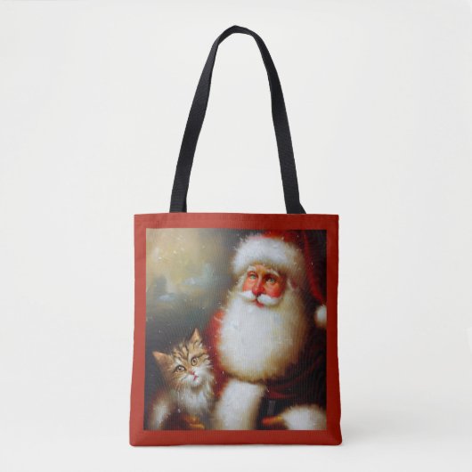Tote Bag Noël Père Noël et un chat 2 (Devant)