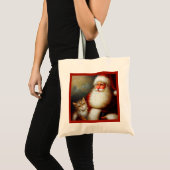 Tote Bag Noël Père Noël et un chat 2 (Devant (produit))
