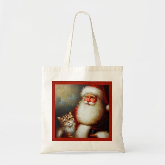 Tote Bag Noël Père Noël et un chat 2 (Devant)