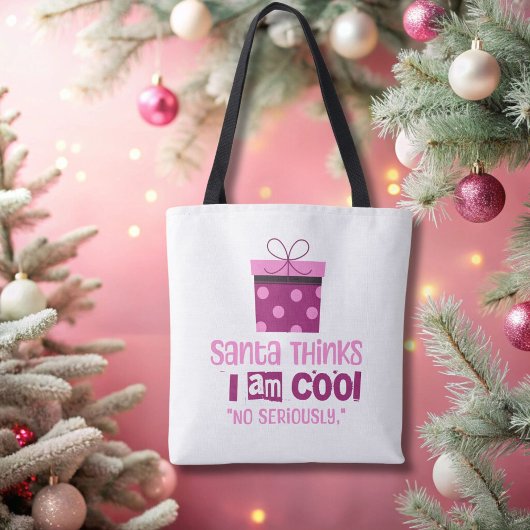 Tote Bag Noël Père Noël pense ... Fourre-tout rose et bourg