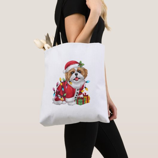 Tote Bag Noël Père Noël Shih Tzu Chien Chien Chien Shih (De près)